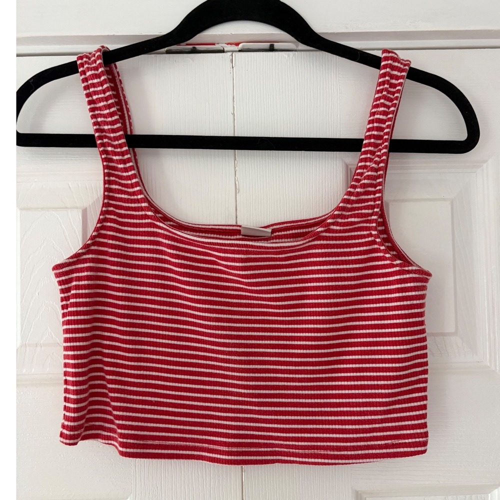 Sunday Best Aritzia Red White Striped Ribbed Crop Tank Top‎ Women Large